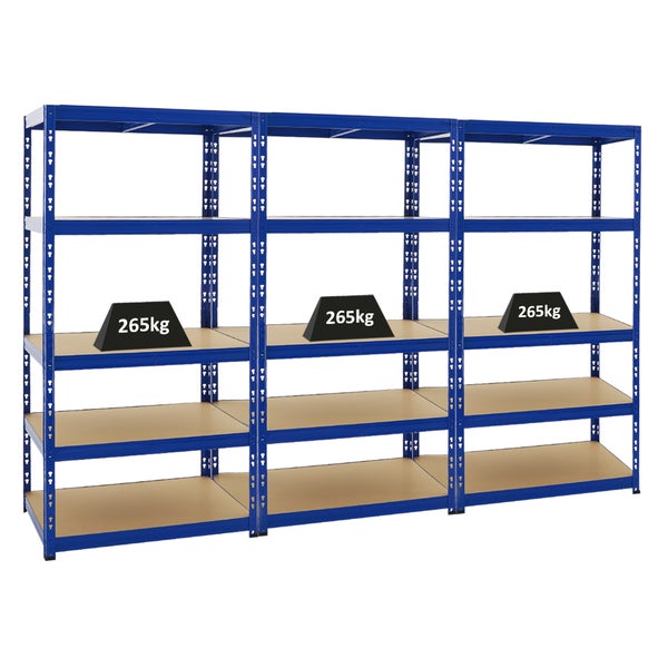 PROREGAL Mega Deal 3x Schwerlastregal Tiger HxBxT 180 x 90 x 60 cm Fachlast 265 kg 5-Ebenen Blau