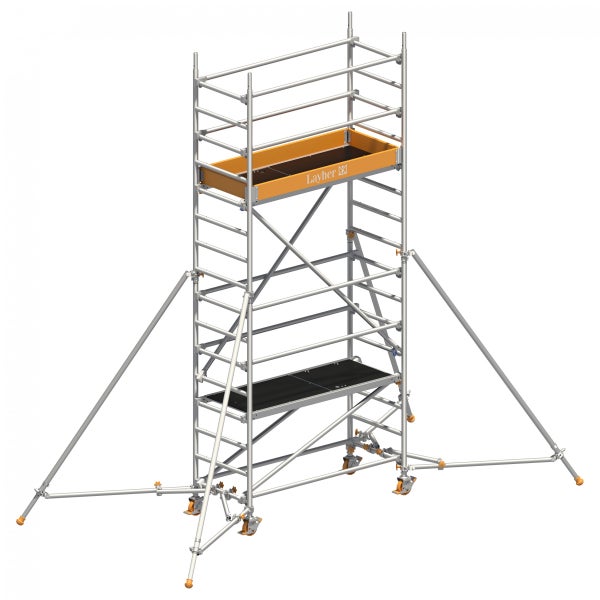 Layher Rollgerüst mit Arbeitsflächen und Stützstreben