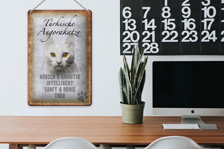 Blechschild Spruch 20x30cm türkische Angorakatze Schild