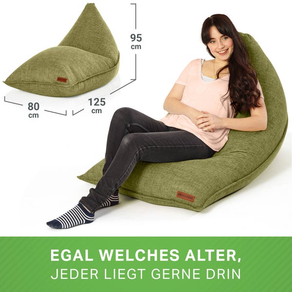 Green Bean Sitzsack Triangle 150x100x100cm mit 220 Liter EPS-Perlen Füllung - Kuschelig Weich Waschbar - Drinnen Stoff Bodenkissen Liegekissen Sitzkissen - Grün