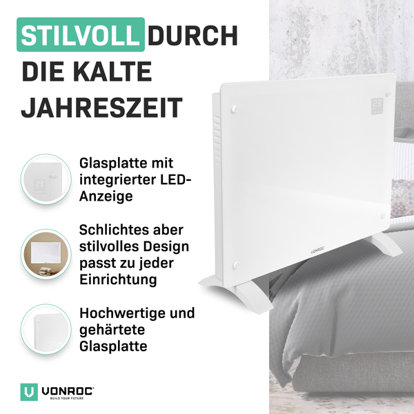 Glasheizkörper mit LED-Anzeige von Vonroc