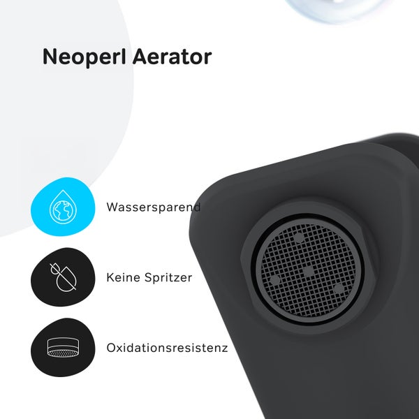 Neoperl Luftsprudler für Armaturen mit wassersparender Funktion, Spritzschutz und Oxidationsbeständigkeit.