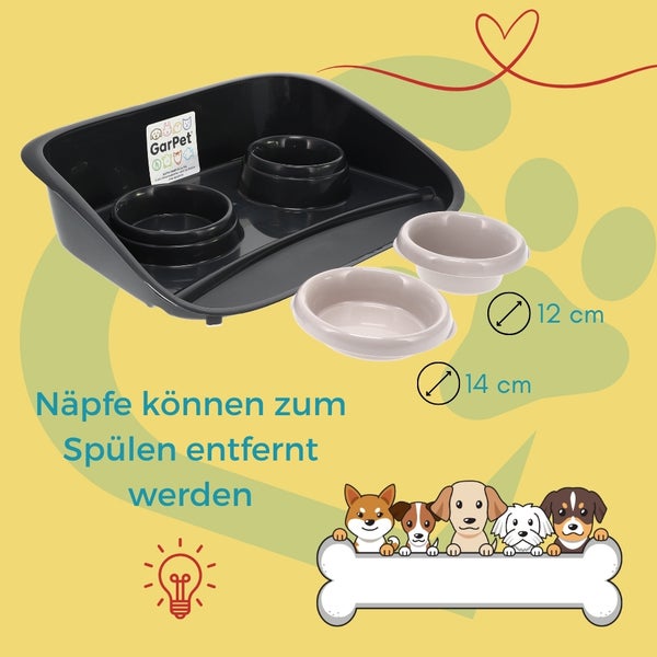 Hundenapf mit Unterlage Futternapf mit Spritzschutz Doppelnapf Hund Hundenapf Set mit Unterlage mit Rückwand Futterstation 2 Näpfe Napfunterlage erhöht Futterbar Katze