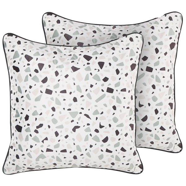 Dekokissen 2er Set LAVENDER Samtstoff 45 x 45 cm Weiß Terrazzo Optik