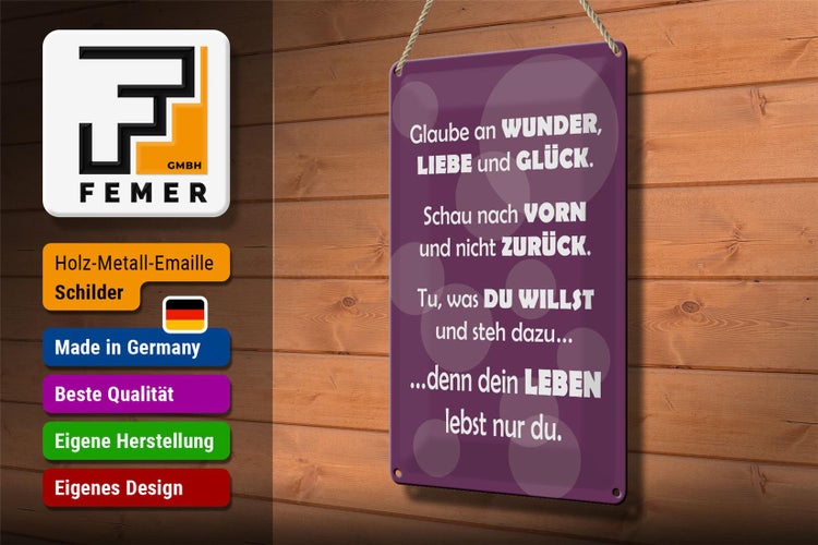 Blechschild Spruch 20x30cm Dein Leben lebst nur Du