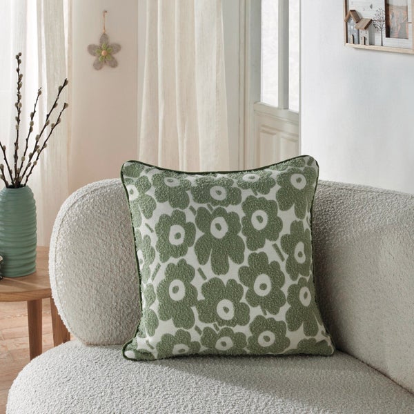 FRANK FLECHTWAREN|Kissenhülle Green Flowers, 44 x 44 cm, POLYESTER