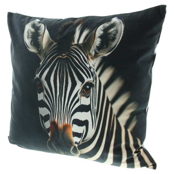 Quadratisches Zierkissen mit fotorealistischem Zebra Motiv auf einer Seite