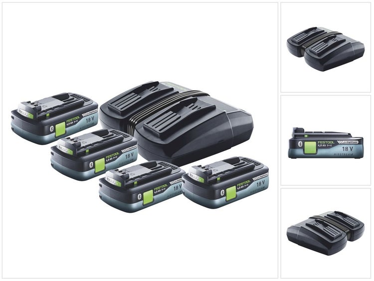 Festool Energie Set TCL 6 DUO Doppel Schnellladegerät 10,8 V - 18 V ( 577017 ) + 4x BP 18 Li 4,0Ah HPC-ASI Akkupack HighPower ( 4x 205034 )