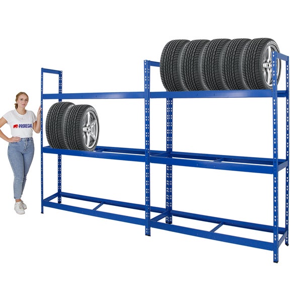PROREGAL Mega Deal 2x Reifenregal Tiger XL HxBxT 200 x 150 x 45 cm Bis Zu 36 Reifen Blau