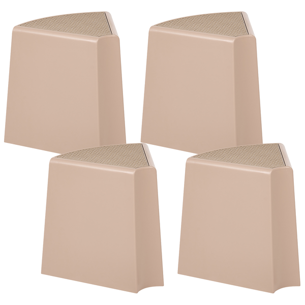 Vier beige, dreieckige Blumentopffüße aus Kunststoff.