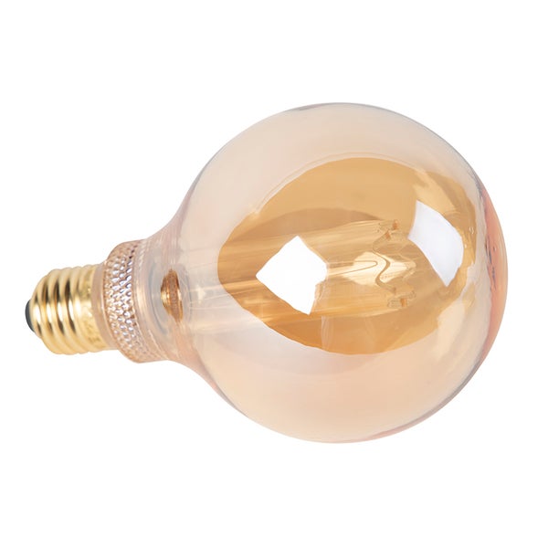 LED-Filament-Leuchtmittel in Globe-Form mit bernsteinfarbenem Glas und E27-Sockel.