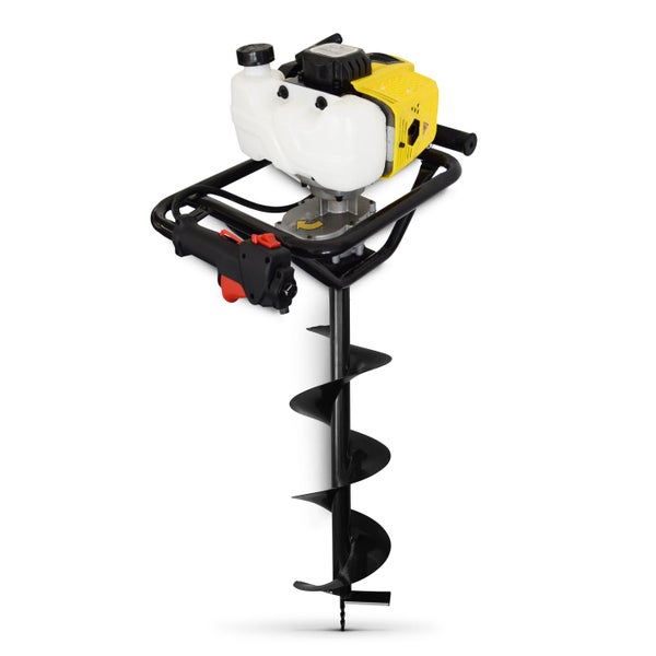 Erdlochbohrer mit Benzinmotor und Spiralbohrer