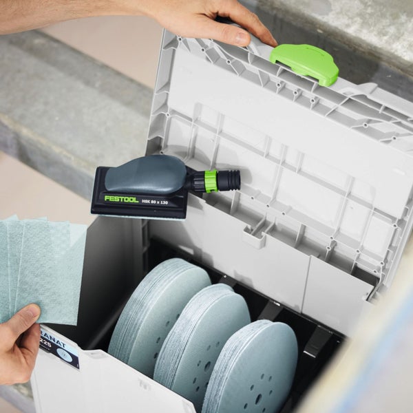 Festool Handschleifklotz HSK 80 mal 130 in Systainer mit Schleifscheiben und Schleifgitter