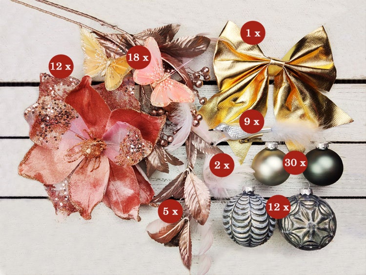 Geschmückter künstlicher weihnachtsbaum mit 89 Stk Kugeln NOBLESA 180 cm mit Metallständer