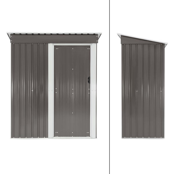 ML-Design Metall Gerätehaus M mit Pultdach, Schiebetür und Fundament, 2,1 m³, 150x184x76 cm, Hellgrau, Geräteschuppen aus Stahl, Geräumiges Gartenhaus Outdoor, Garten Schuppen klein Geräteschrank