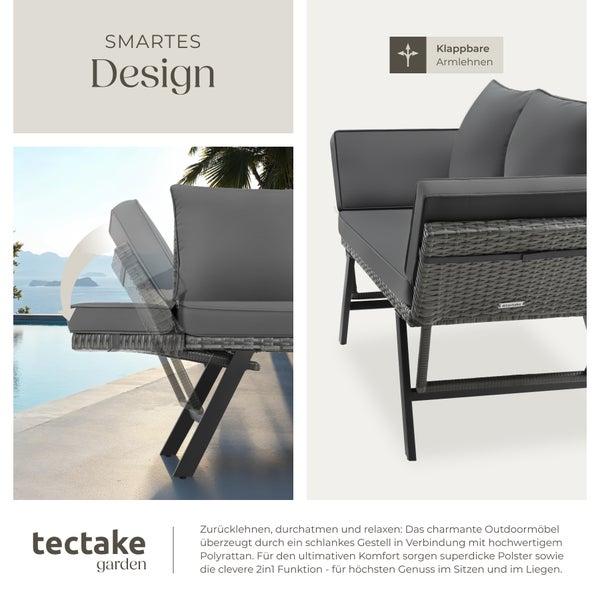 Rattan-Loungesofa tectake Sintra 157 x 61 x 89 cm 2in1 Funktion grau