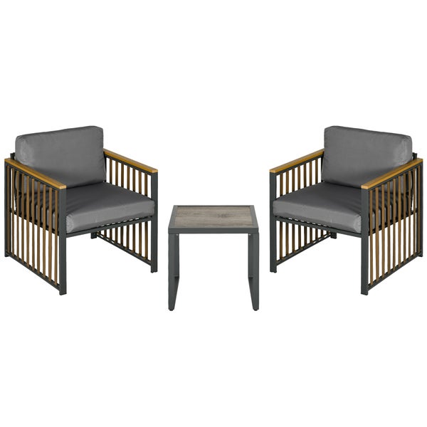 Outsunny 3-tlg. Gartenmöbel-Set, 66L x 68B x 68H cm, PE Rattan, Stahl, mehrfarbig