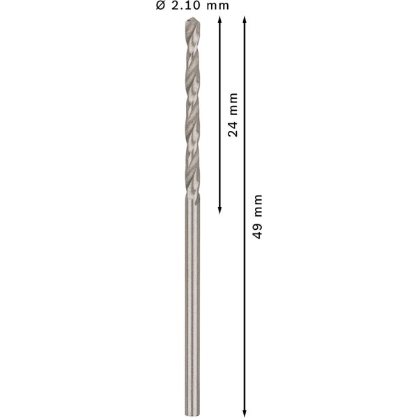 Metallbohrer mit Durchmesser 2,10 mm und einer Länge von 49 mm