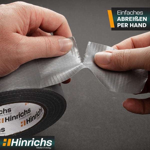 Hinrichs Panzerband lässt sich einfach von Hand abreißen. Hinrichs Logo.