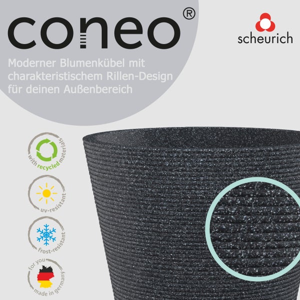 Scheurich Coneo 30, Pflanzgefäß/Blumentopf/Pflanzkübel, rund,  aus Kunststoff Farbe: Schwarz-Granit, 28,5 cm Durchmesser, 24,3 cm hoch, 10 l Vol.