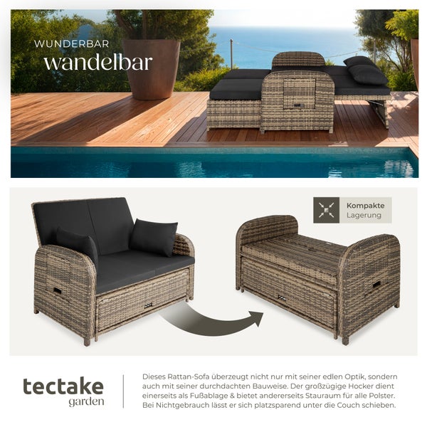 Rattan Sofa tectake Kreta mit Stauraum und Schutzhülle mit Aluminiumgestell natur
