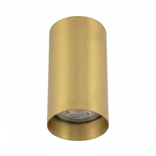 Zylindrischer Deckenstrahler aus Metall in messingfarbener Optik zur Deckenmontage