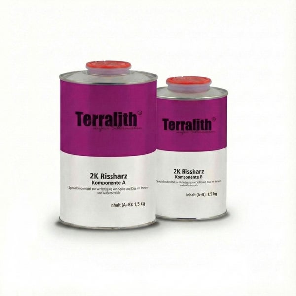 Zwei Dosen Terralith 2K Rissharz Komponente A und B, Spezialbindemittel zur Verfestigung von Splitt und Kies im Innen- und Außenbereich, Inhalt je 1,5 kg