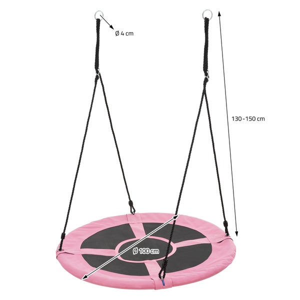 ECD Germany Nestschaukel Ø100 cm, Pink, Tellerschaukel für Kinder & Erwachsene, Höheverstellbare Kinderschaukel Outdoor, Hängeschaukel 150 kg belastbar, Gartenschaukel Rundschaukel geschlossener Sitz