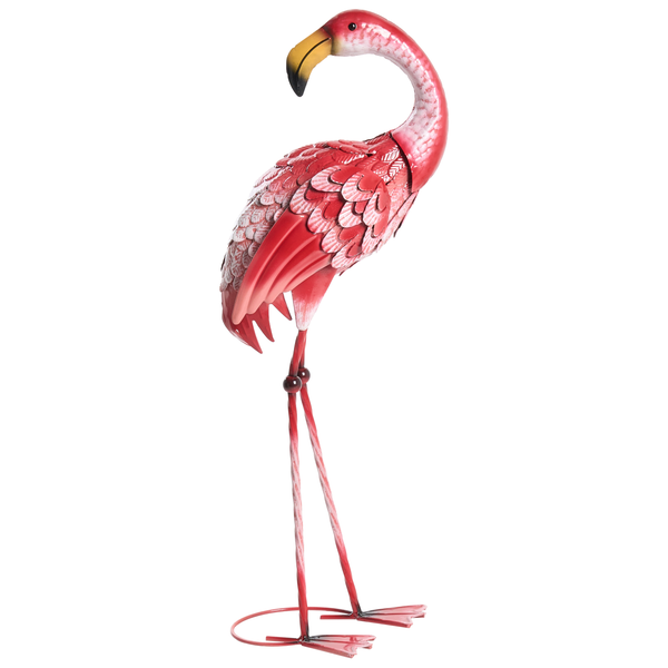 Gartenfigur Flamingo aus Metall, stehend