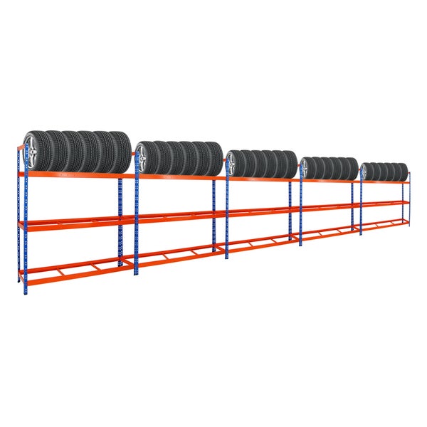 PROREGAL Mega Deal 5x Reifenregal Tiger XL HxBxT 200 x 180 x 45 cm Bis Zu 105 Reifen Blau-Orange