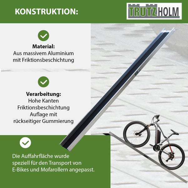 Auffahrrampe aus Aluminium mit rutschfester Beschichtung für E Bikes und Motorroller Trutzholm Logo