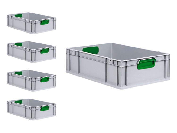 PROREGAL Spar Set 5x Eurobox Nextgen Color HxBxT 17 x 40 x 60 cm 34 Liter Griffe Grün Geschlossen Glatter Boden Eurobehälter Transportbox