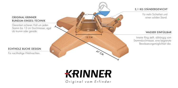 Krinner Christbaumständer aus Buchenholz mit Wasserbefüllung und einem Standgewicht von 3,1 Kilogramm