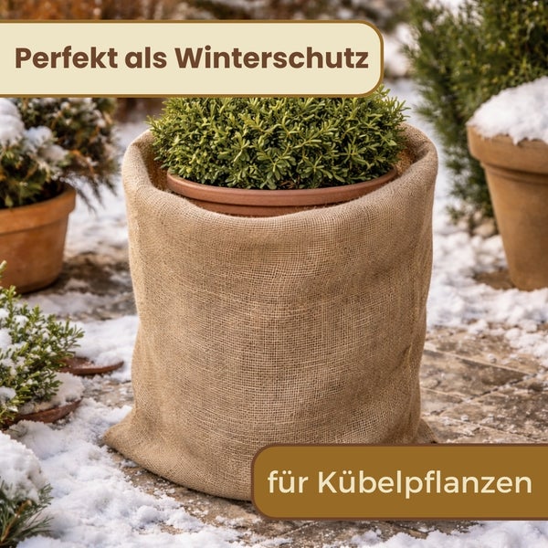 Pflanzkübel mit Jute als Winterschutz