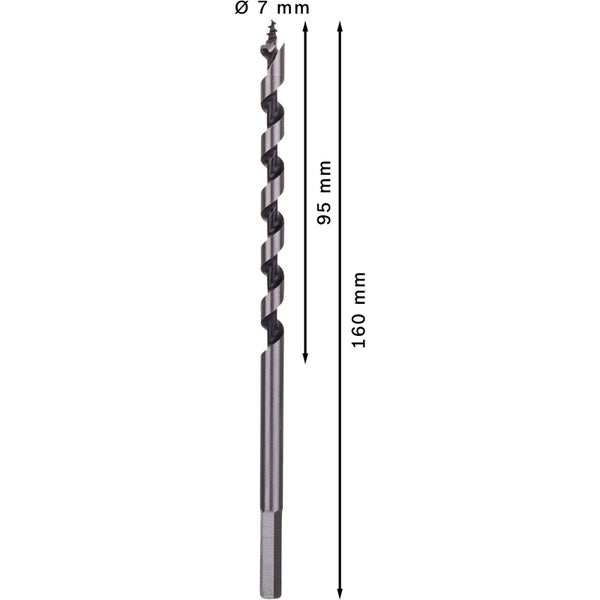 Holzbohrer mit einer Länge von 160 mm und einem Durchmesser von 7 mm