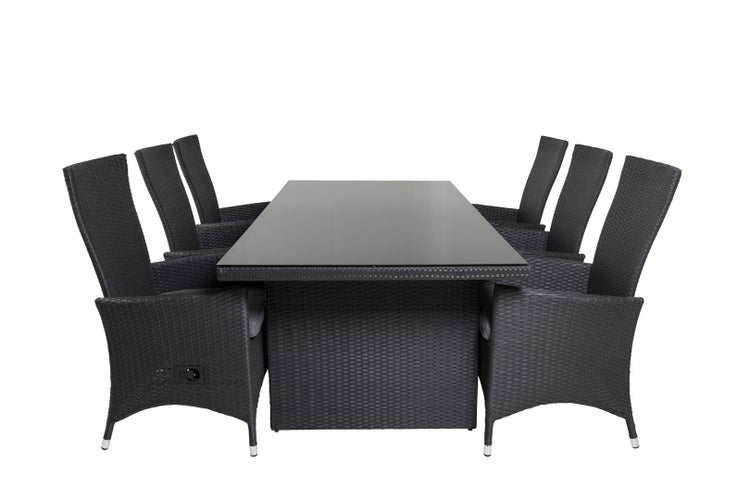 Padova Gartenset Tisch 100x200cm und 6 Stühle recG Padova schwarz. 100 X 200 X 74 cm