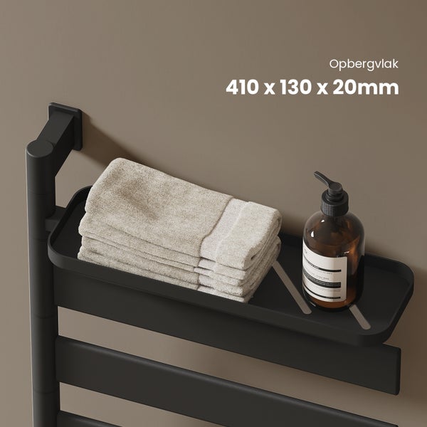 EMKE Elektrischer Badheizkörper mit drehbarem Handtuchhalter und Ablage, Thermostat, WiFi-App- und Sprachsteuerung, Timer – 76 x 450 x 140 mm, Schwarz,125W