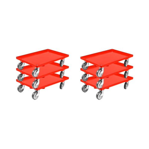 PROREGAL Transportroller für Euroboxen 60 x 40 cm mit Gummiräder Rot Geschlossenes Deck 2 Lenkrollen und 2 Bockrollen Traglast 300 kg