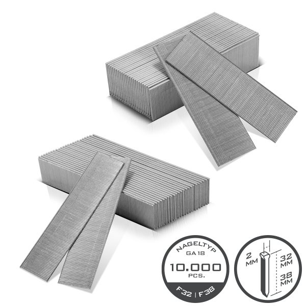 Stauchkopfnägel Typ GA 18, 10.000 Stück, Längen 32 Millimeter und 38 Millimeter für Druckluftnagler.