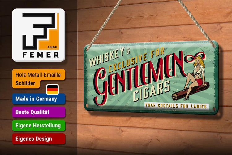 Blechschild Spruch Pinup Exlusive Gentleman Whiskey 27x10cm