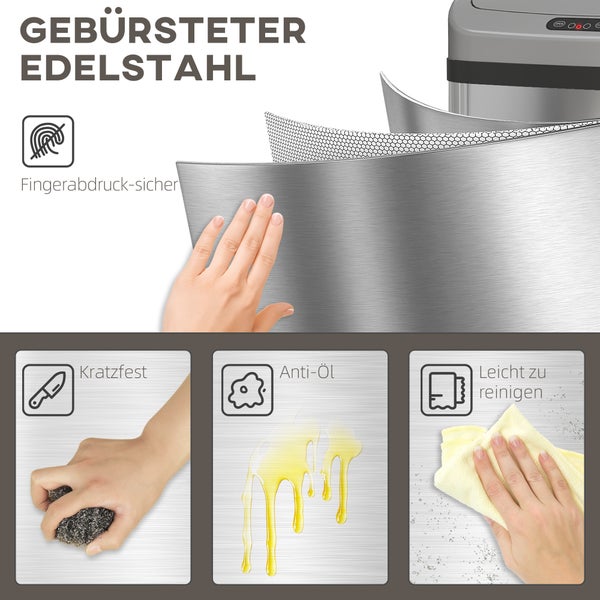 Gebürsteter Edelstahl mit Eigenschaften wie Fingerabdrucksicher, Kratzfest, Anti-Öl und leichter Reinigung.