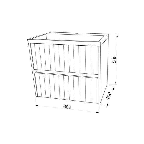 Unterschrank in 60cm in goldeiche geriffelt und Waschtisch - Wandmontage | Cortina