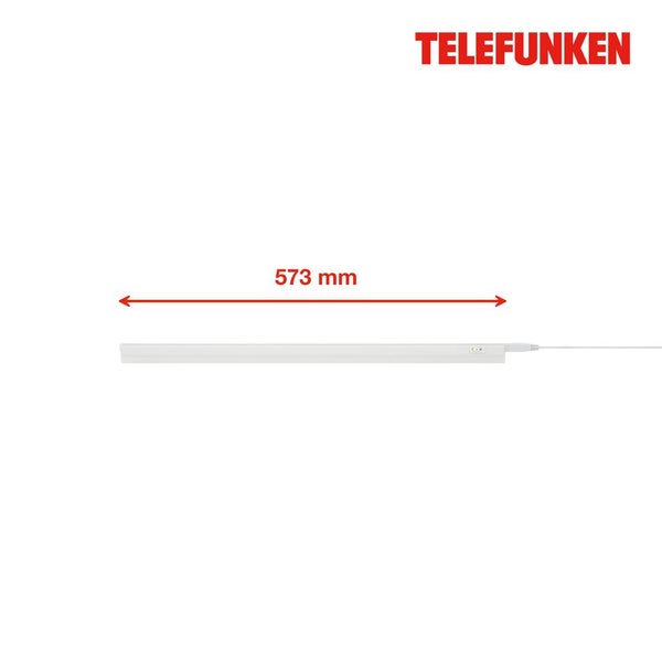 Telefunken Logo. LED-Unterbauleuchte mit einer Länge von 573 Millimetern.
