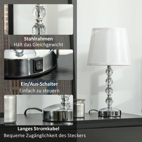 Tischleuchte mit Lampenschirm, Kristallfuß und Schalter