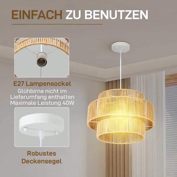 Hängelampe mit Lampenschirm aus Seil und E27 Lampenfassung