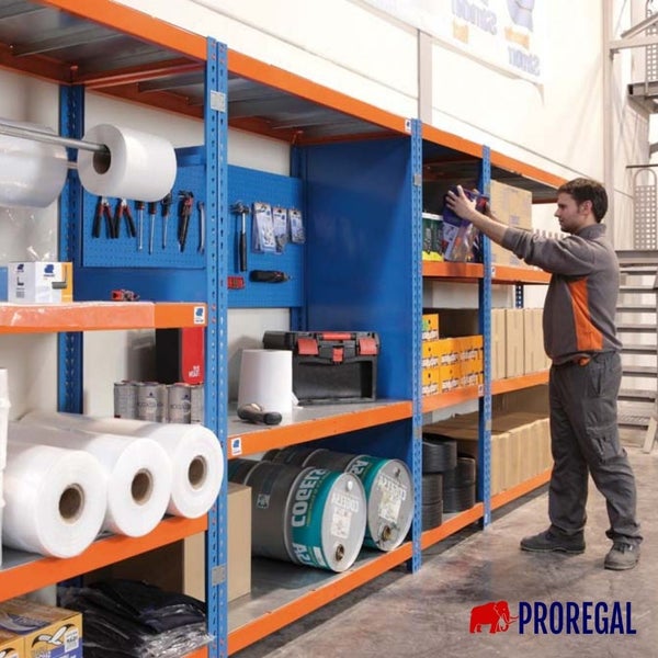PROREGAL Schwerlastregal Wood Beast Three HxBxT 200 x 240 x 60 cm 3 Ebenen Fachlast 400 kg Blau-Orange