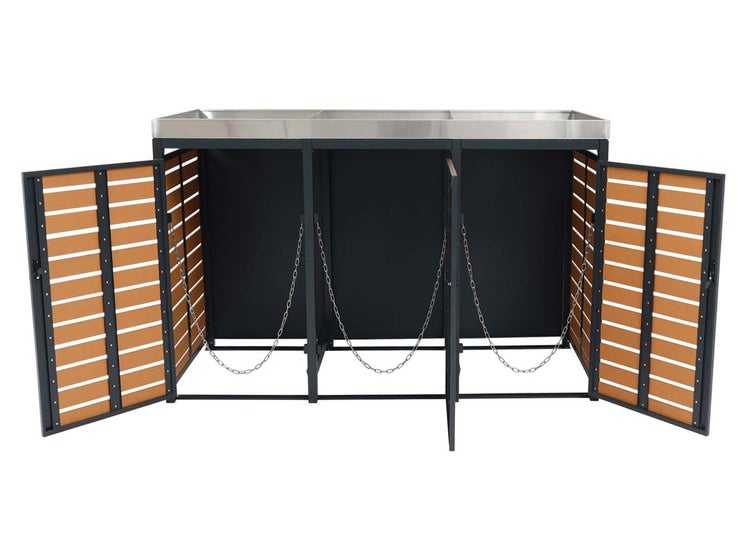 Mülltonnenbox mit drei Fächern und Edelstahlabdeckung