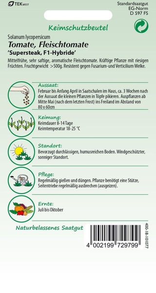 Saatguttomate, Fleischtomate Supersteak, F1-Hybride im Keimschutzbeutel