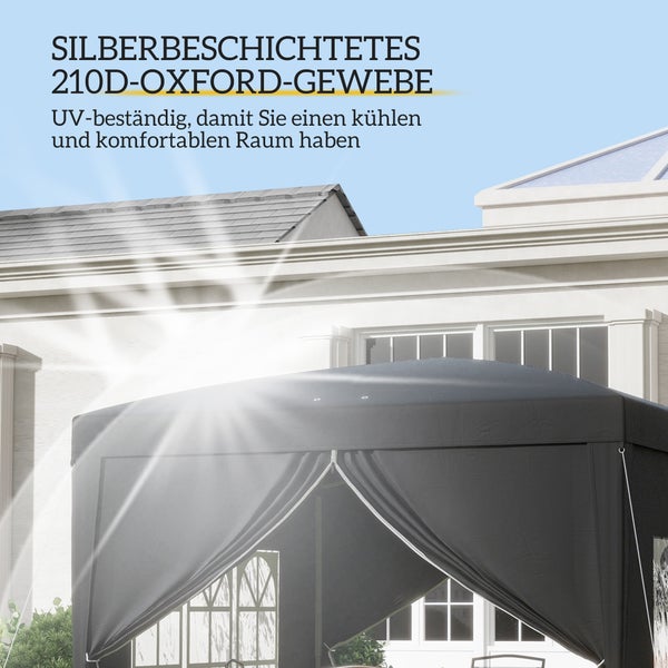 Outsunny Pavillon ca.3x3m, wasserabweisend Stabil Winterfest Pop-up Faltpavillon, UV Schutz 50+, Faltbar Partyzelt Gartenzelt mit 4 Seitenteilen Tasche Gartenpavillon für Camping Garten, Schwarz