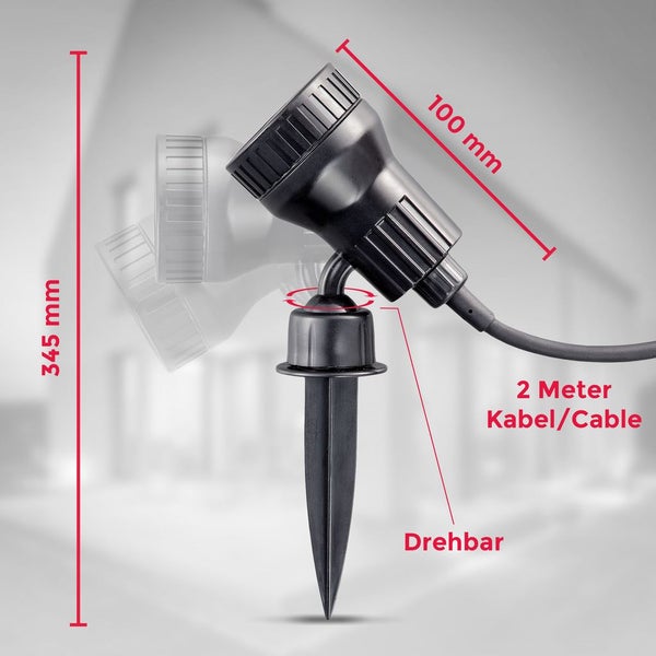 Gartenstrahler - 2,9W, 260lm, LED, mit Stecker, Farbfilter, warmweiß, schwarz